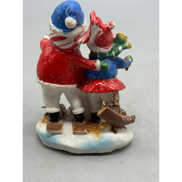 Vintage Snowman & Child Skiing Figurine village shine tree 3.5X2.5" READ - Picture 3 of 9